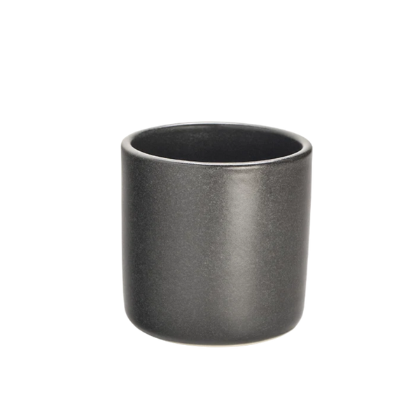 A matte black cylindrical cup or planter with a textured finish, shown against a plain white background.