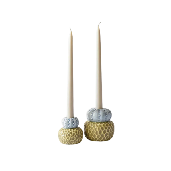 Candle Holder Pair - Matte Mustard & Lilac Gloss