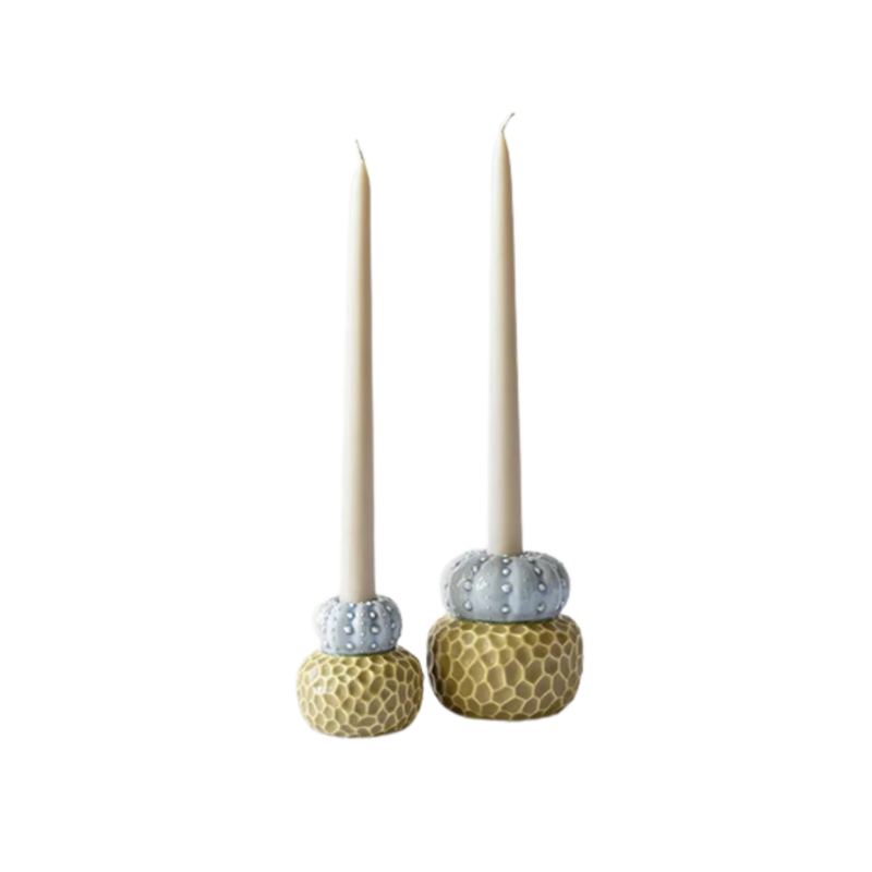 Candle Holder Pair - Matte Mustard & Lilac Gloss