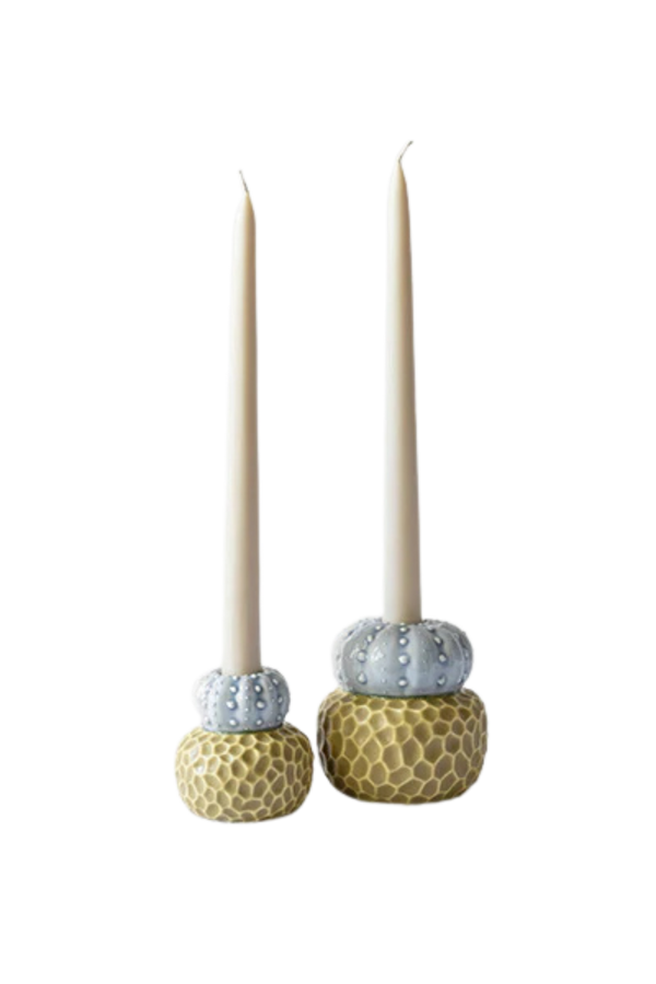 URCHIN CANDLE HOLDER PAIR - MATTE MUSTARD & LILAC GLOSS