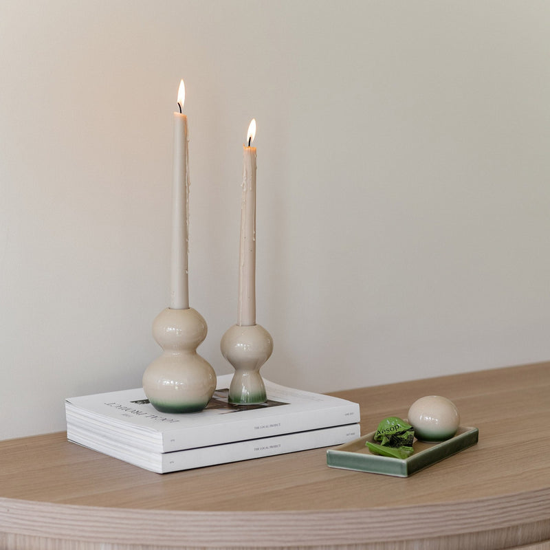 Candle Holder Pair - Dusty Beige