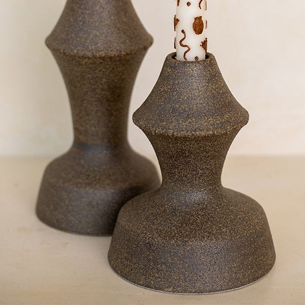 AMAL CANDLE HOLDER PAIR - SPECKLED IRON