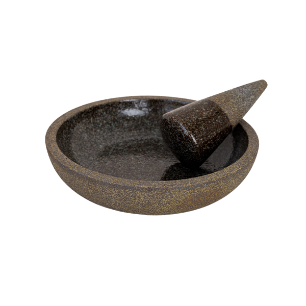 RY SPECKLED IRON MORTAR AND PESTLE - SPECKLED IRON + GLOSS